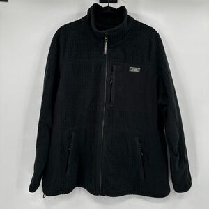 LLBean Womens 2X Plus Black Fleece Waffle Knit Zip Up Windproof Fleece Jacket